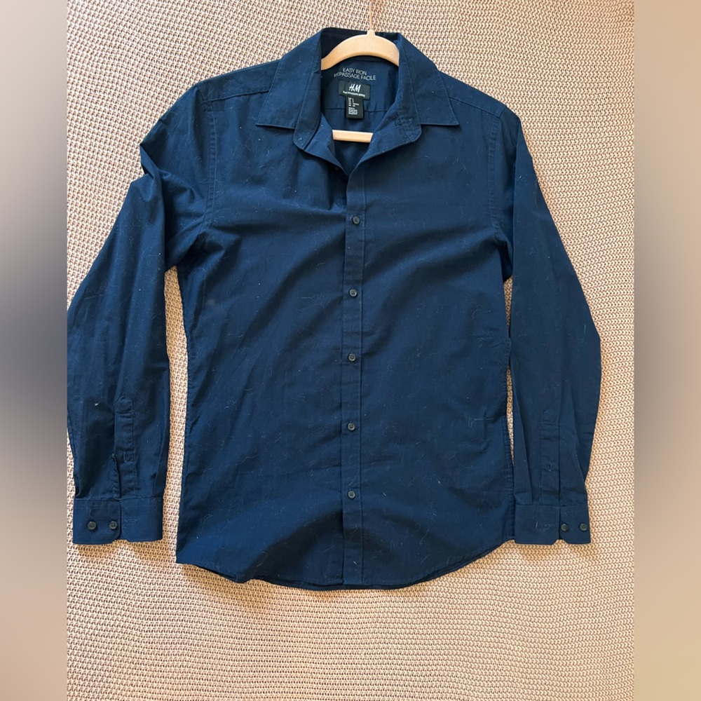 H&M Mens Slim Fit Small Navy Blue Dress Shirt